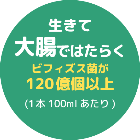 生きて大腸ではたらくビフィズス菌が120億個以上(1本100mlあたり)